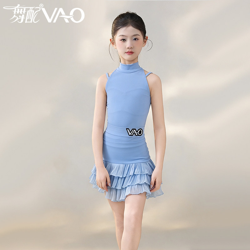舞配夏季拉丁舞练功套装女蓝色