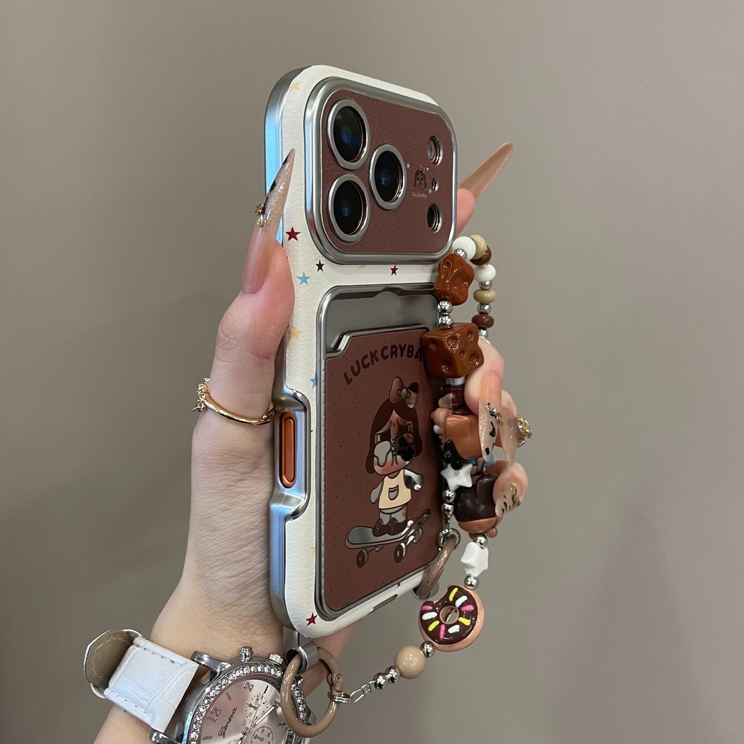 卡通棕色滑板哭娃卡包适用iPhone17手机壳16pro大视窗15pm可爱14