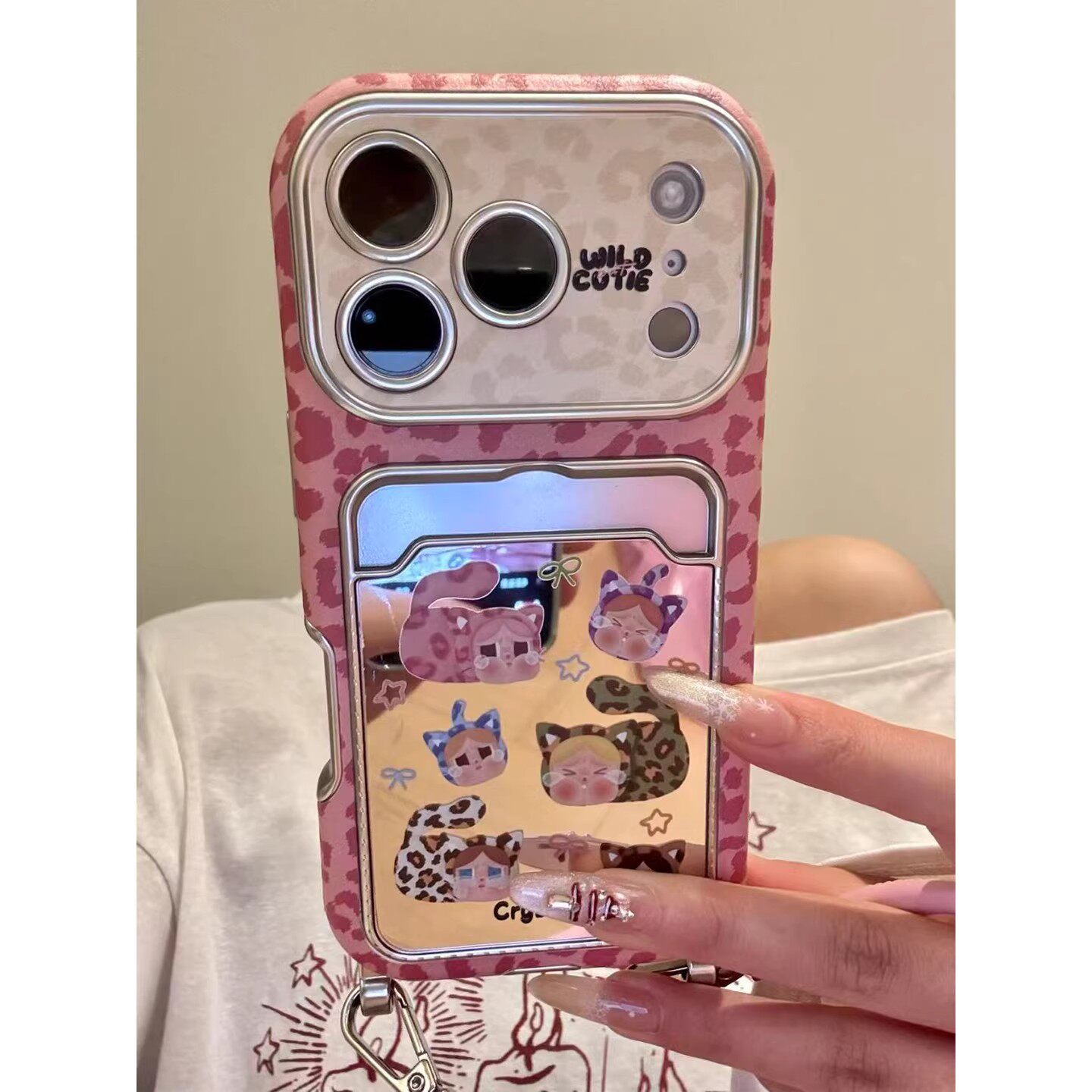 复古彩色豹纹可爱猫咪哭娃适用iPhone17promax手机壳皮革卡包苹果17新款16pro全包14防摔15pm女款17pro超好看