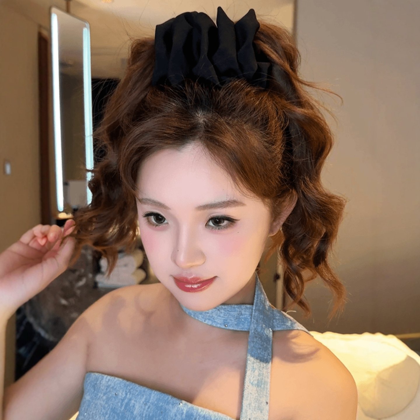 牛仔褶皱泡泡蓬松丸子夹女2025新款丸子头神器显发量甜酷马尾夹