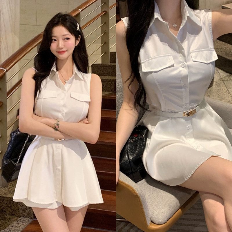 纯欲风春秋新款时尚纯色收腰性感显身材中长款衬衫+短裤套装女士