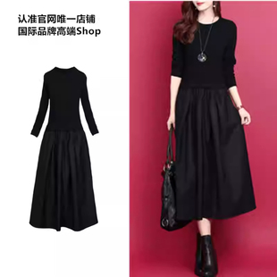 RIXO 黑色显瘦拼接假两件羊毛针织打底连衣裙折 KELLY2025春秋新款