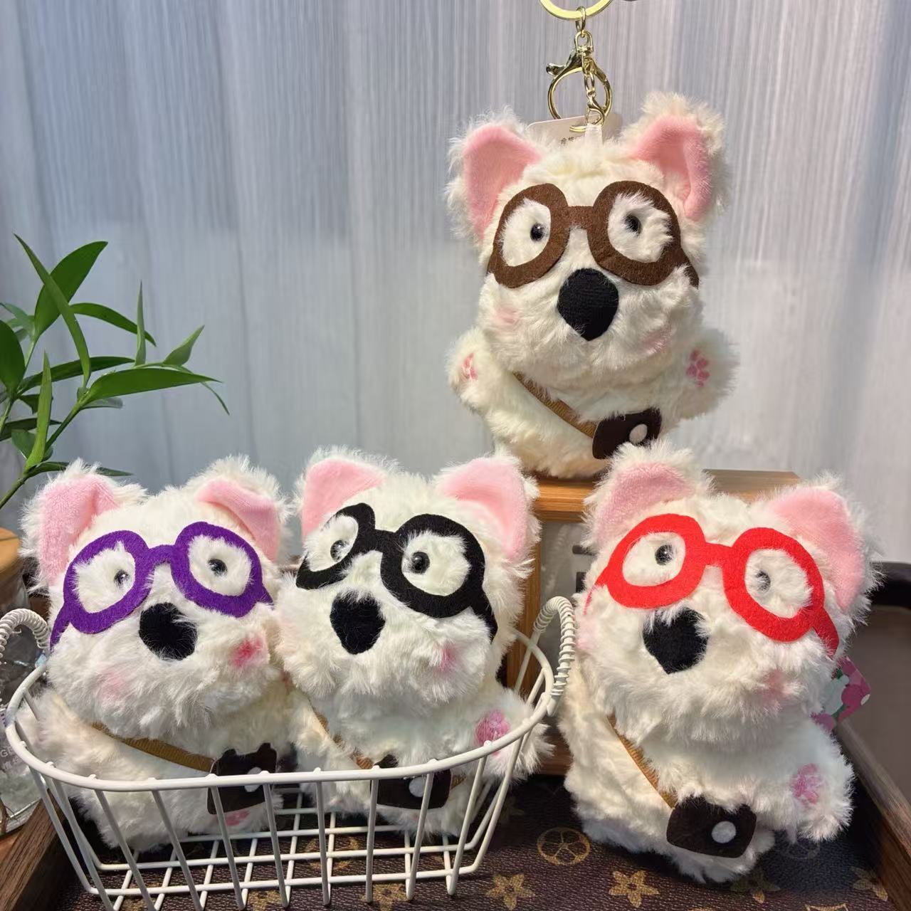 可爱萌眼镜西高地狗狗挂件毛绒玩具公仔小狗包包挂饰钥匙扣布娃娃