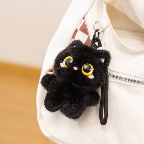 可爱超萌墨团子小猫毛绒玩偶可发声小黑猫挂件公仔钥匙扣书包挂饰