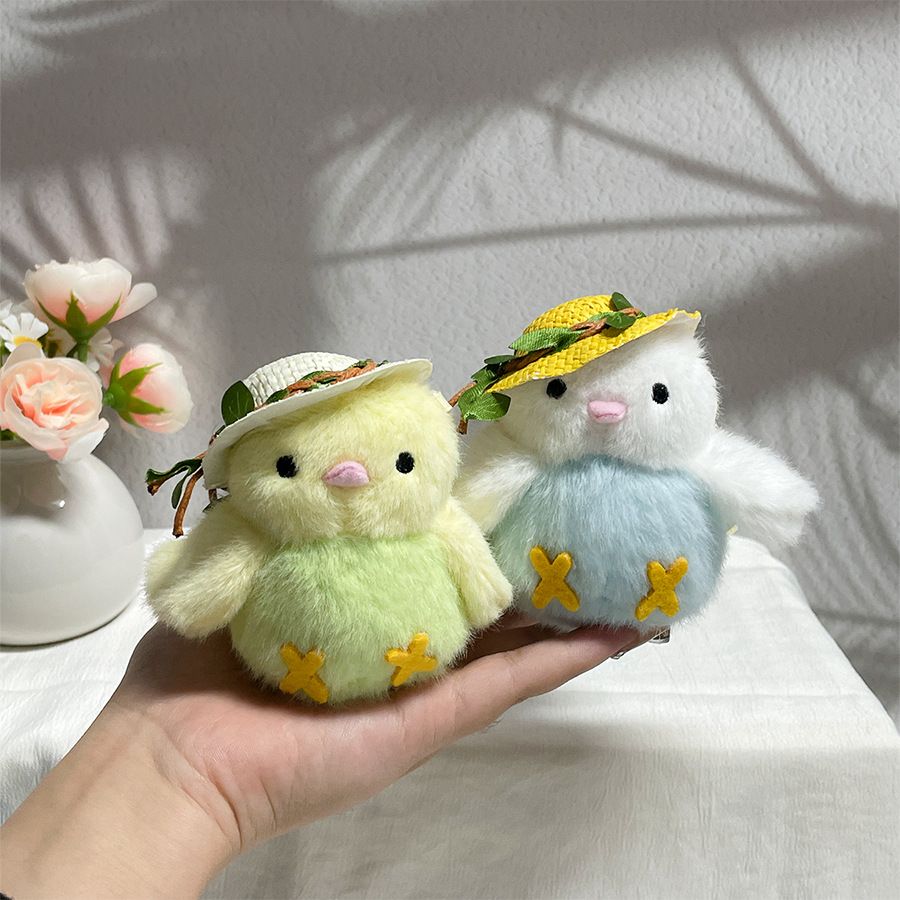 可爱仿真草帽小鸟毛绒坐姿小鸟玩偶公仔挂件书包包挂饰钥匙扣娃娃