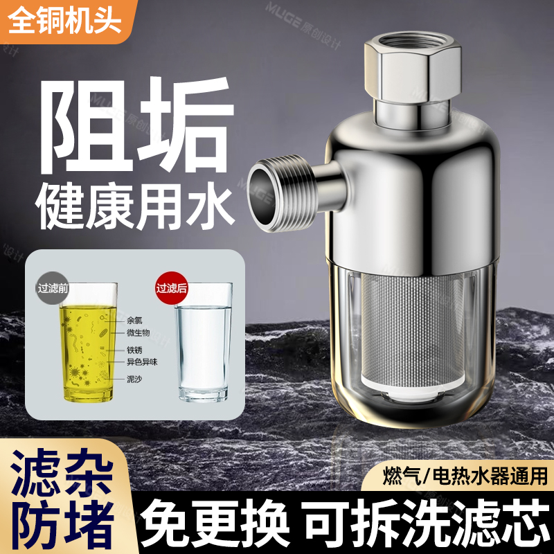 电热水器前置过滤器家用免换滤芯壁挂炉进水自来水花洒阻垢净水器