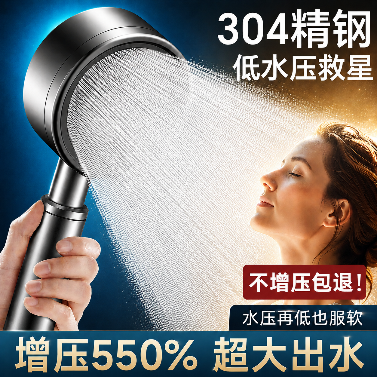 304不锈钢花洒喷头增压淋浴耐摔洗澡神器浴霸超强单独莲蓬头洗浴
