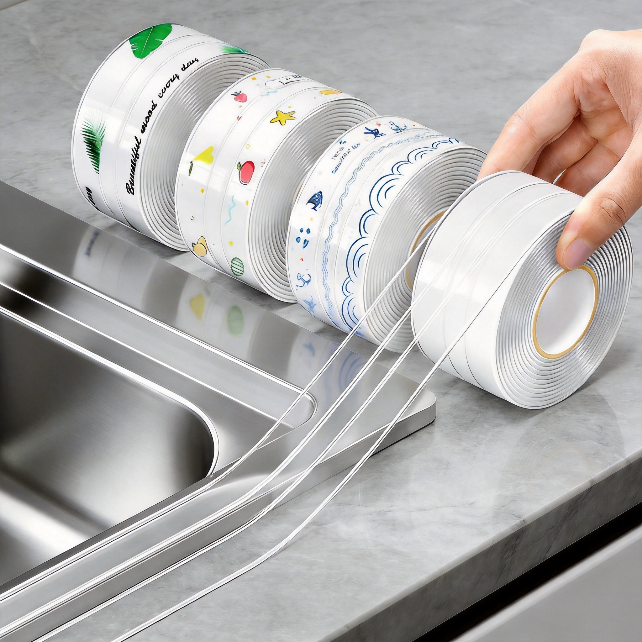 厨房水槽边缘防水贴美缝贴条燃气灶台封边水池缝隙洗菜盆密封防霉