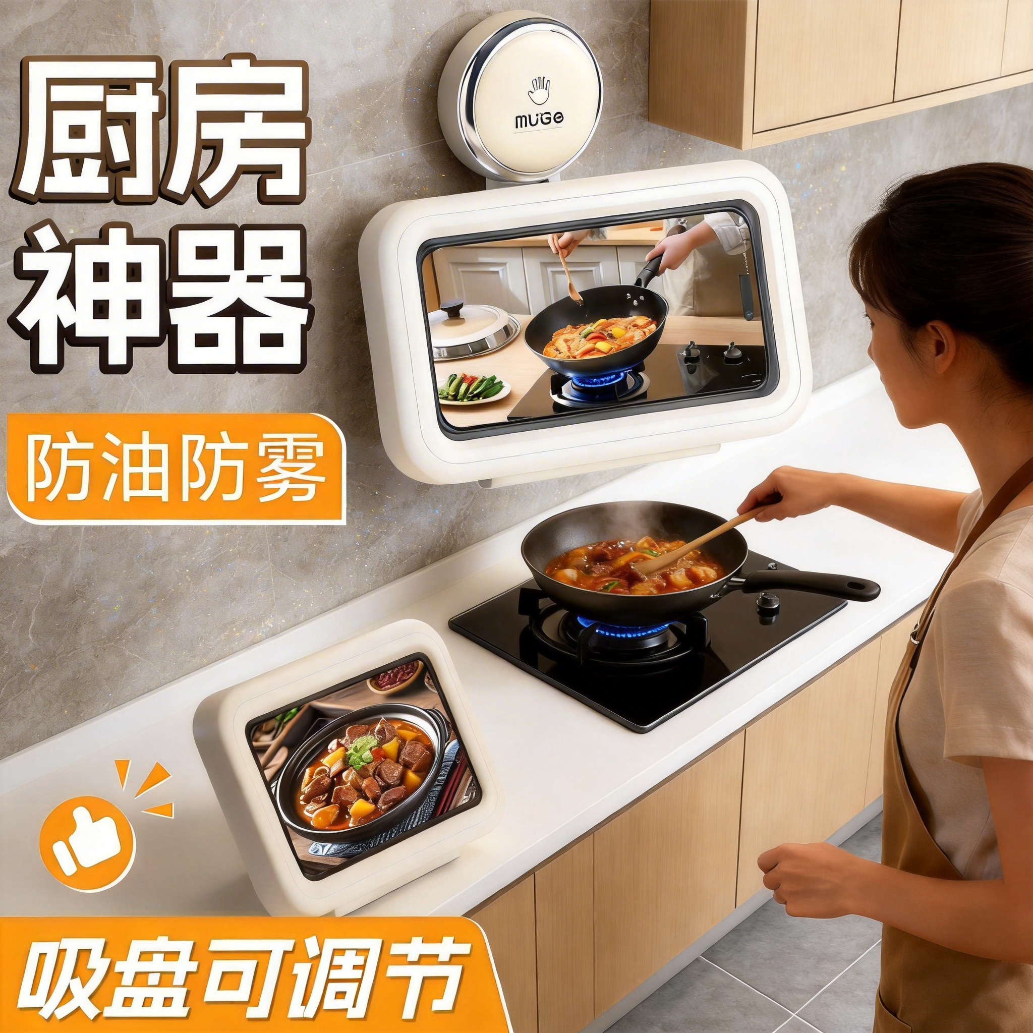 厨房防水手机盒做饭神器支架浴室厕所卫生间洗澡吸盘可触屏置物架