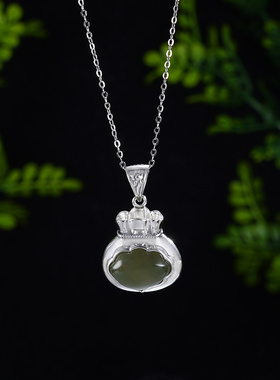 子佩集S925银【如意】套链【DZ06475】纯银古法银项链和田碧玉福