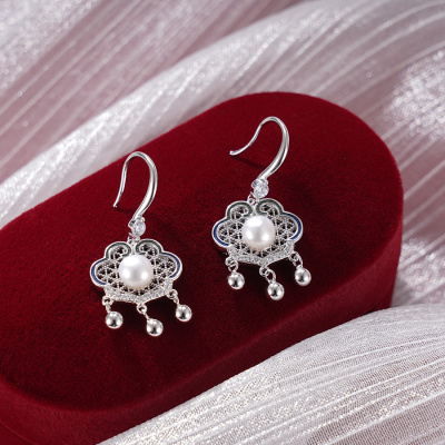 子佩集S925珍珠耳环纯银【EL040212】珍珠锁