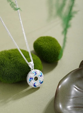 子佩集【一叶转运】S990银项链花丝珐琅彩树叶平安扣【MXTL034】