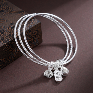 子佩集S999纯银手镯【吉祥如意】纯银三个圈时尚叠戴【SZ000725】