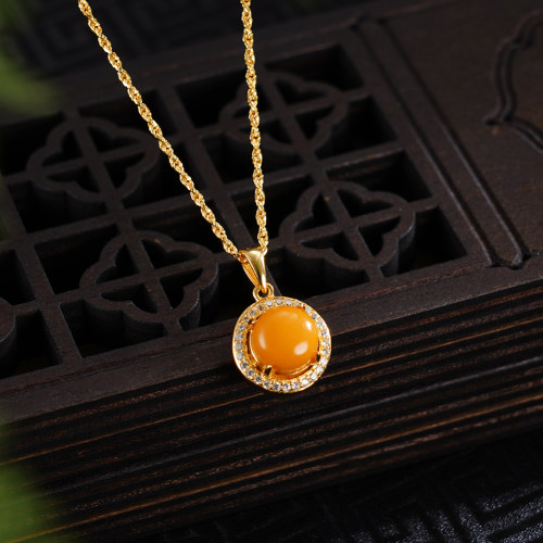 子佩集S925银蜜蜡镀金圆锁骨链