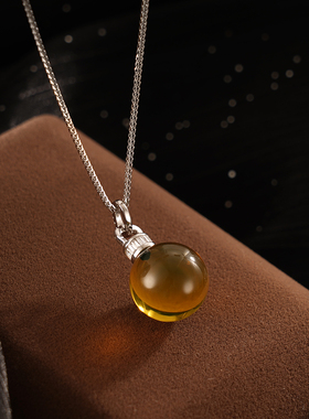 子佩集S925银【天一生水】套链【D1415】纯银古法银项链圆球琥珀