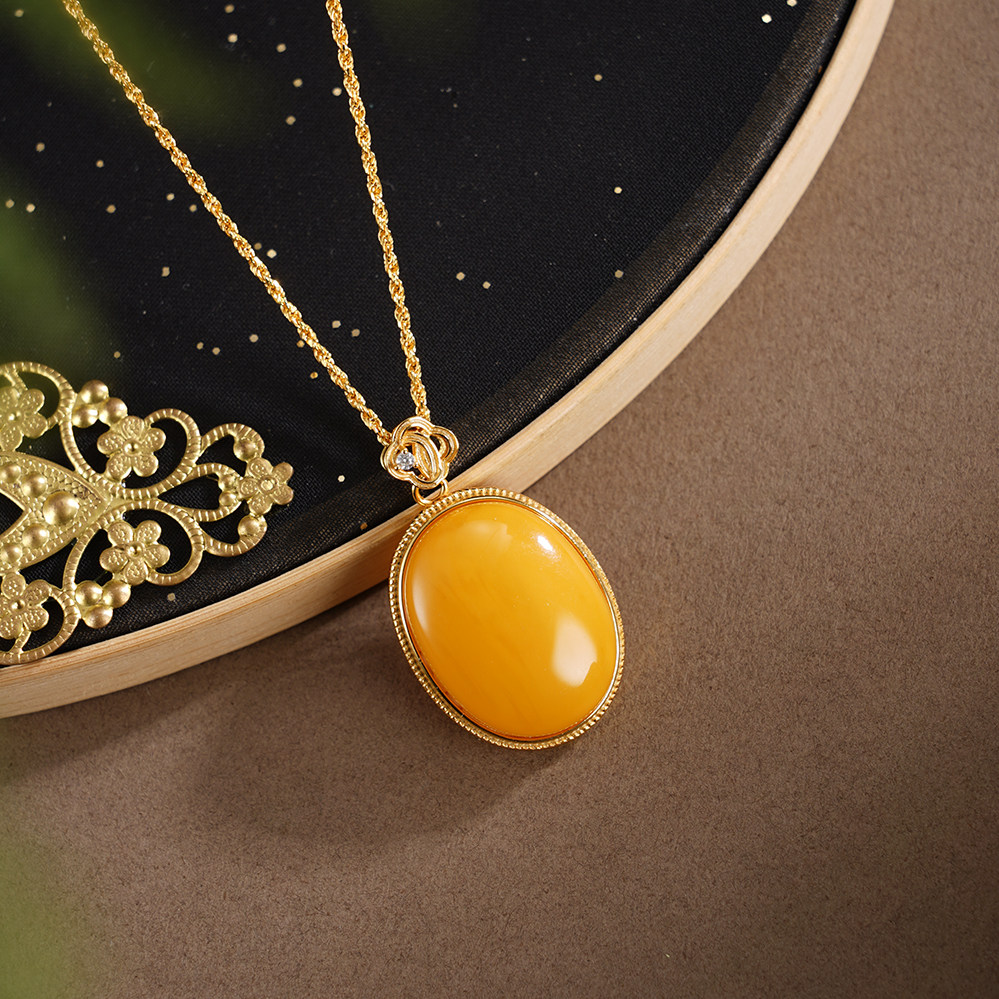 子佩集加冕荣光】S925银套链DZ05266蜜蜡镀金椭圆项链送女友礼物
