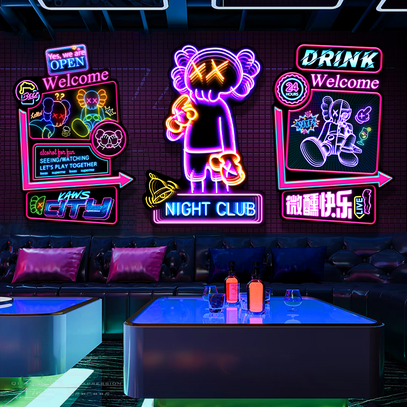 暴力熊KAWS挂画网红奶茶店咖啡厅装饰画酒吧电竞房服装店墙面壁画