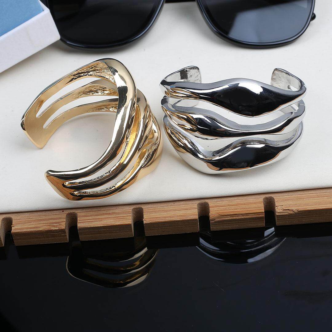 ZA NICHE GLOSSY THREE-LAYER IRREGULAR PERSONALITY OPENING COLD WIND HOLLOW WAVE BRACELET TWIST SENIOR BRACELET FEMALE