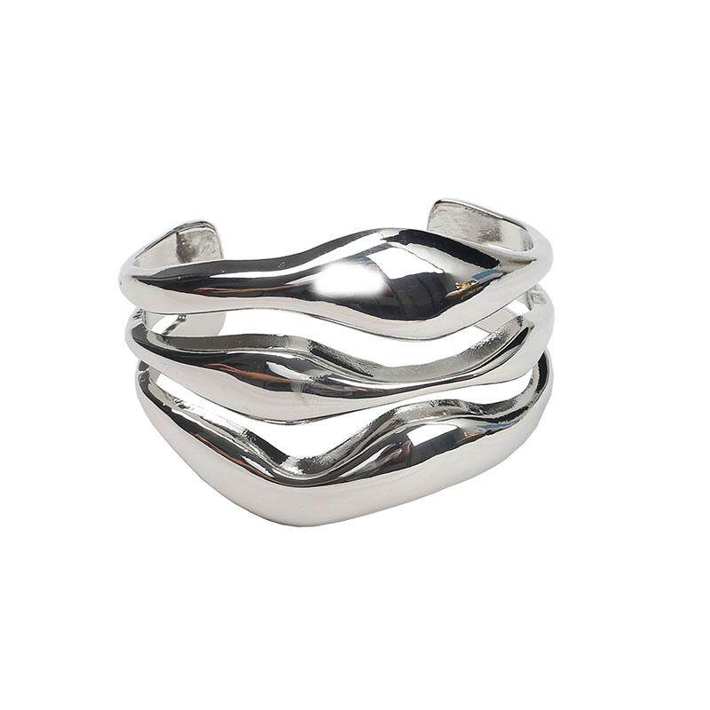 ZA NICHE GLOSSY THREE-LAYER IRREGULAR PERSONALITY OPENING COLD WIND HOLLOW WAVE BRACELET TWIST SENIOR BRACELET FEMALE