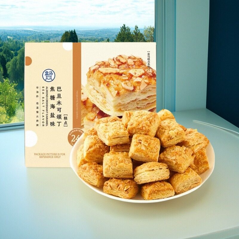 盒马代购巴旦木可颂丁焦糖海盐味牛角包早餐包牛角面包干零食540g