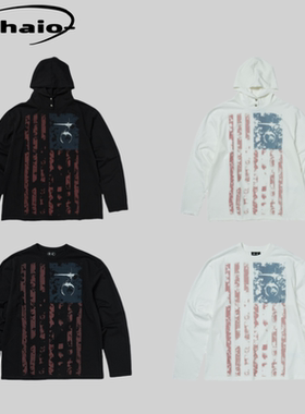 Thug Club 25ss 复古做旧星月国旗印花长袖tee连帽卫衣宽松版型韩