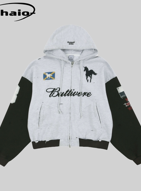 Protocol Index 25fw 破坏做旧贴布战马拉链卫衣外套韩 ProjectGR