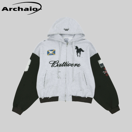 Protocol Index 25fw 破坏做旧贴布战马拉链卫衣外套韩 ProjectGR