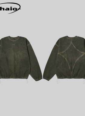 Thug Club 24fw 背标星月刺绣圆领金属logo廓形做旧重磅卫衣韩潮