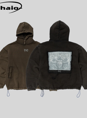 Thug Club 25fw 浮雕镂空刺绣贴布水洗拼接金属logo排扣廓形帽衫