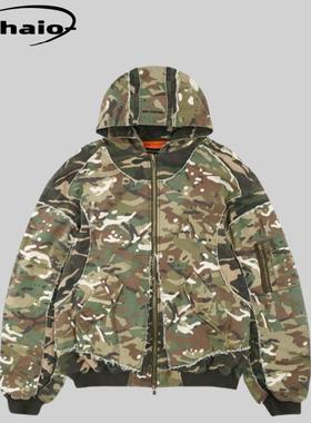 Grailz ProjectGR 24fw 迷彩解构破坏连帽Bomber飞行夹克棉服拼接