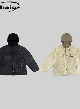 Grailz ProjectGR 23fw 泥染脏染做旧工装夹克棉服外套宽松廓形韩