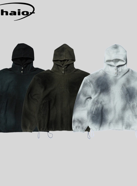 Thug Club 25fw 翻转水洗做旧脏染明线刺绣logo金属排扣廓形帽衫