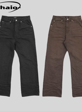 Far Archive 26ss 褶皱水波纹工装裤水洗做旧牛仔裤休闲直筒裤韩