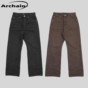 Far Archive 26ss 褶皱水波纹工装裤水洗做旧牛仔裤休闲直筒裤韩