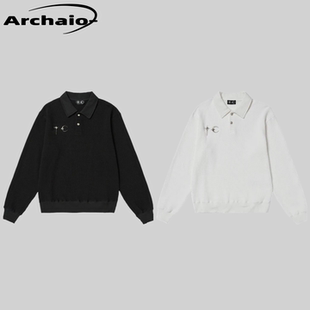 经典 25fw 华夫格金属星月polo衫 长袖 型韩国 Thug 纯色宽松版 Club