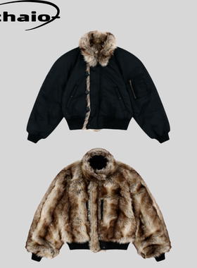 Protocol Index 25fw 两面穿毛领毛绒皮草短宽廓形N2B夹克外套韩