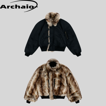 Protocol Index 25fw 两面穿毛领毛绒皮草短宽廓形N2B夹克外套韩