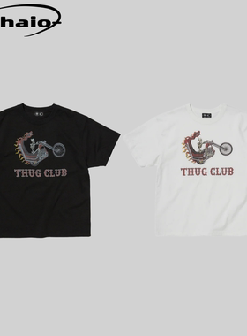 Thug Club 25fw 复古机车火焰骷髅骑士印花logo短袖tee 宽松版型