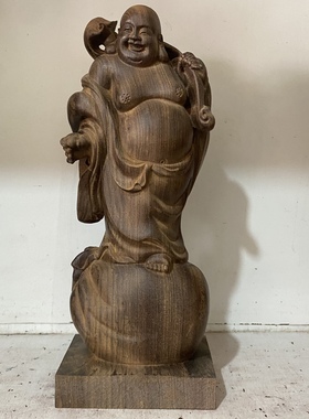 越南沉香原木木雕刻如意弥勒佛摆件大肚佛笑佛装饰实木招财工艺品