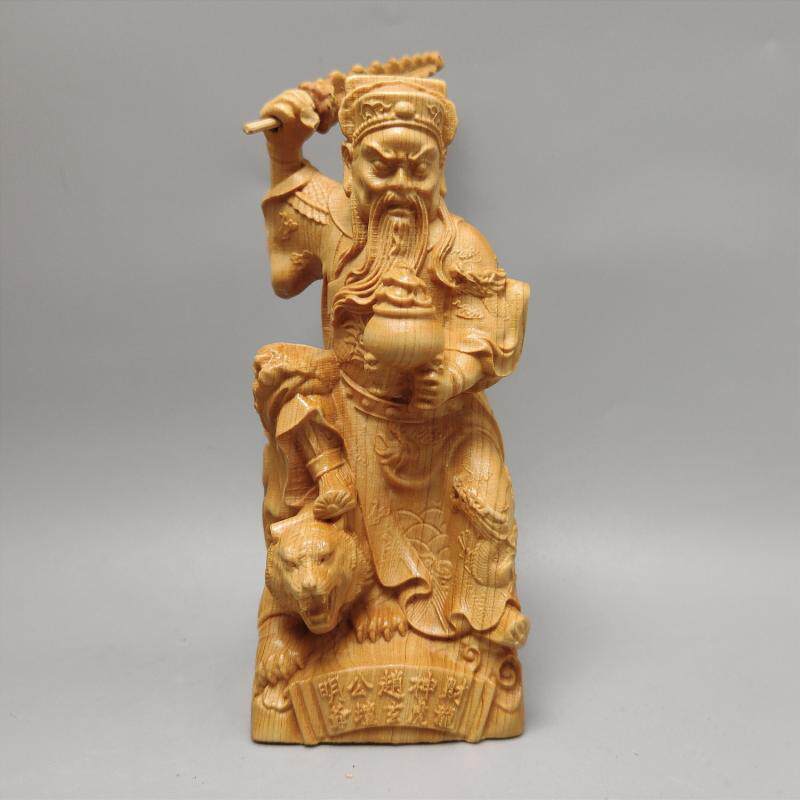 崖柏木雕刻武财神赵公明摆件招财佛像财神爷骑虎风水吉祥物摆设品