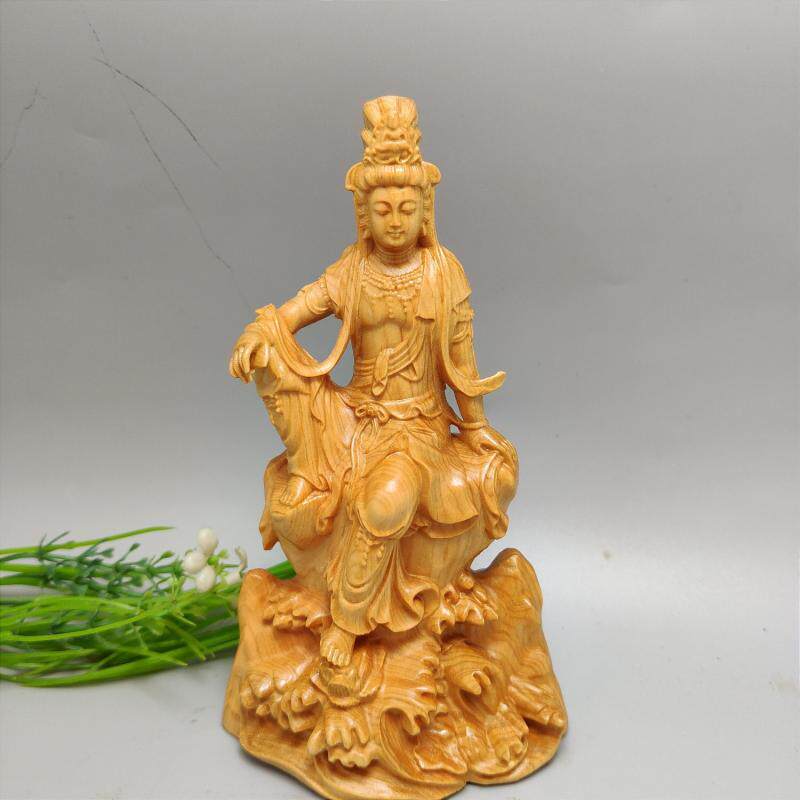 崖柏木雕刻自在观音菩萨佛像 摆件中式红木家居人物装饰工艺精雕