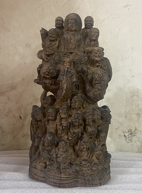 越南沉香木十八罗汉伏虎降龙原木雕刻木摆件客厅书房装饰品工艺品