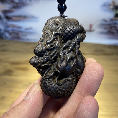 实木雕刻龙戏珠手把件