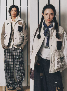 不路牌 科里亚克刺绣复古休闲保暖羽绒马甲