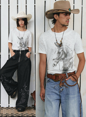 不路牌 荆途烈马印花解构短袖T恤