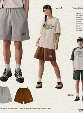 PROS BY CH跑步印花复古运动卫裤基础百搭透气宽松直筒短裤