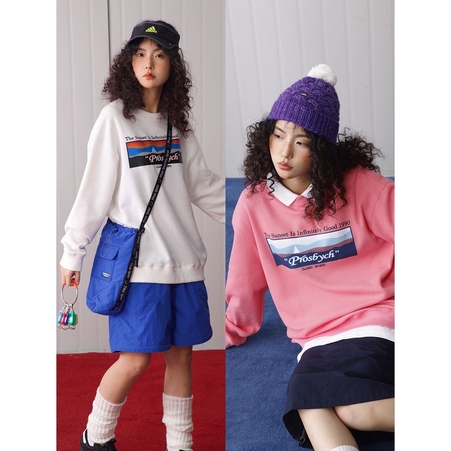 华夫格四季日落印花套头卫衣