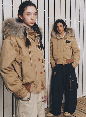 不路牌 堪察加郊狼真狼毛领3M新雪丽棉服秋冬装复古连帽外套