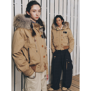 不路牌 堪察加郊狼真狼毛领3M新雪丽棉服秋冬装复古连帽外套
