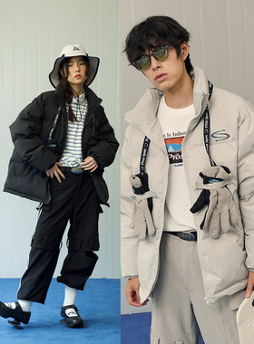 PROS BYCH镭射棉服男情侣冬季保暖可拆卸手套潮牌国潮复古vintage